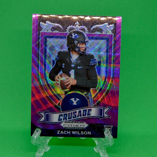 Raw Individual Card: 2021 Prizm Draft Picks Base Set(Crusade), Purple Wave - Zach Wilson (#168) - Hails Mary Cards